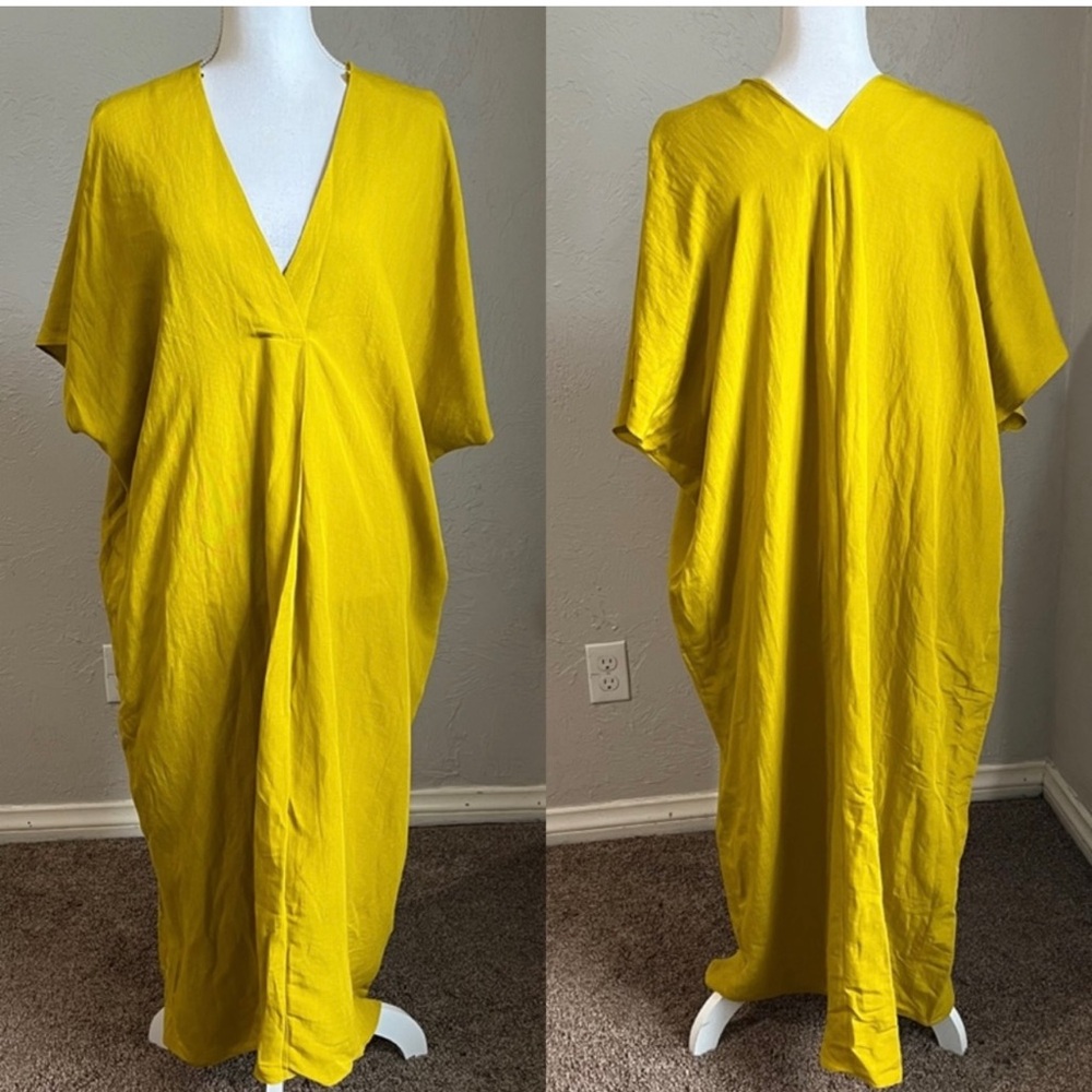 Zara Linen Blend Oversized Kaftan Tunic Turkish Swimcover XL Mustard
